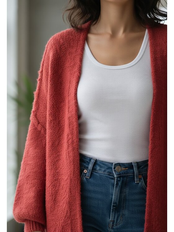 FIGL FIGL Kardigan M1264 Czerwony Regular Fit