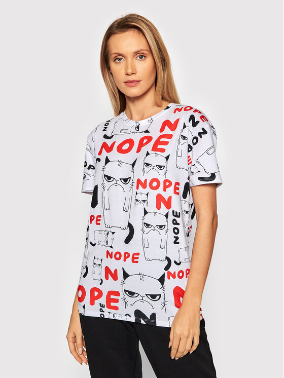 Mr. GUGU & Miss GO Mr. GUGU & Miss GO T-shirt Unisex Grumpy Nope Bijela Regular Fit