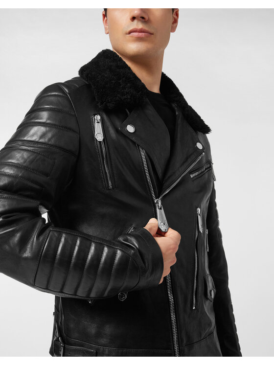 PHILIPP PLEIN PHILIPP PLEIN Giacca di pelle 26985 Nero Slim Fit