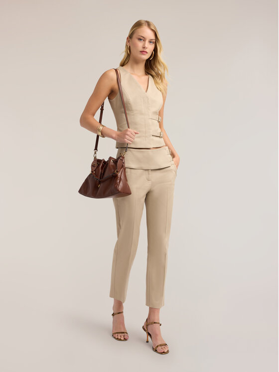 Motivi Motivi Top D093Q000610N012 Kremowy Slim Fit