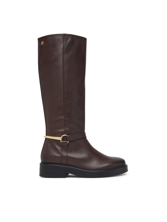 Tommy Hilfiger Tommy Hilfiger Kozačky ve vojenském stylu Th Stud Leather Knee Riding Boot FW0FW09608 Hnědá