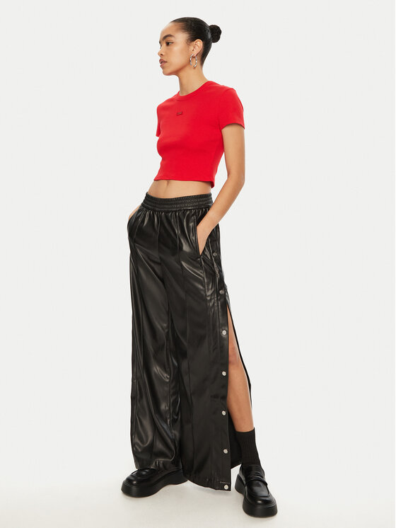 HUGO HUGO Hose aus Kunstleder Hileda-1_B 50522349 Schwarz Straight Leg