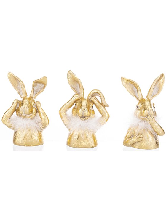 MIAhome MIAhome Figurka Dekoracja 3 złote króliki - nie widzę, nie słyszę, nie mówię 16,5x10x6 cm Złoty