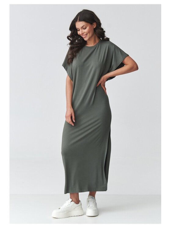 Makadamia Makadamia Sukienka codzienna M927 Khaki Loose Fit
