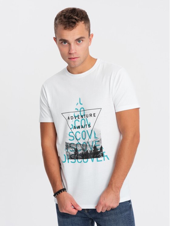 Ombre Ombre T-Shirt OM-TSPT-0165 Bílá Regular Fit