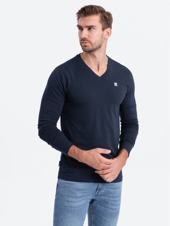 Ombre Ombre Longsleeve OM-LSCL-0110 Granatowy Regular Fit