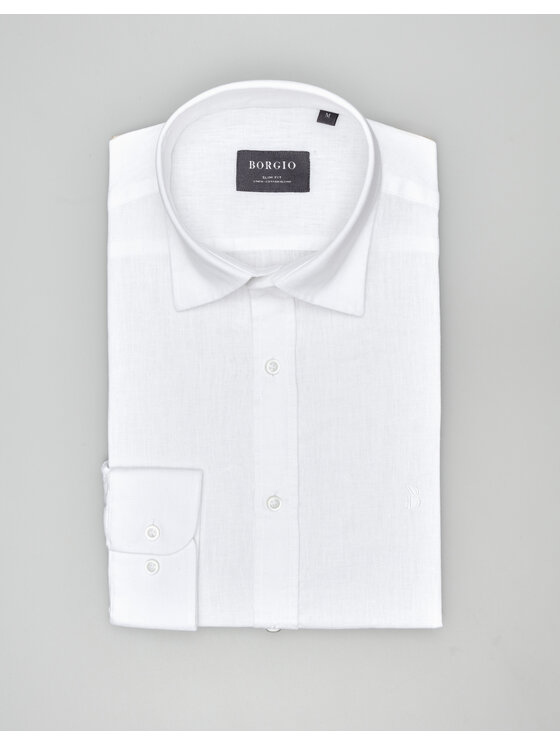 Borgio Borgio Koszula lentella 00585 Biały Slim Fit