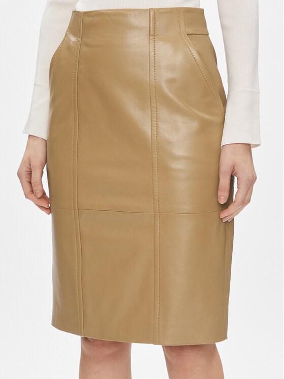 Boss Jupe en cuir Seleni 50505502 Beige Slim Fit Modivo