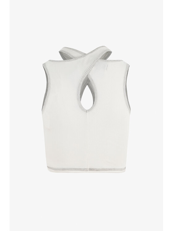 Misaga Misaga Top CROSSBACK RIB TOP Biały Slim Fit