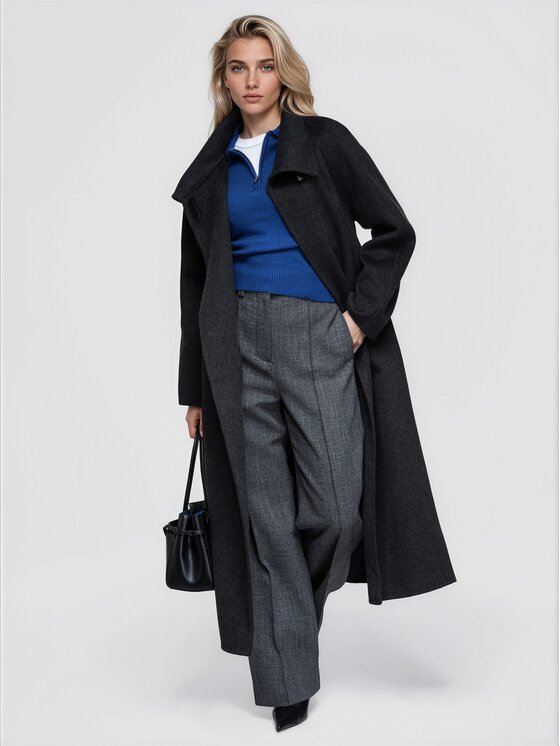 Ombre Ombre Płaszcz przejściowy OW-CT-E0037 Czarny Regular Fit
