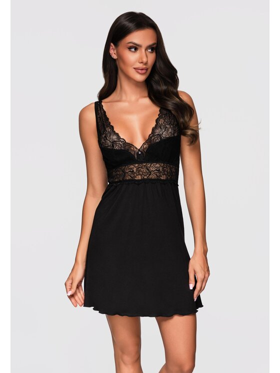 Ombre Ombre Koszula nocna LW-NWNG-0106 Czarny Regular Fit