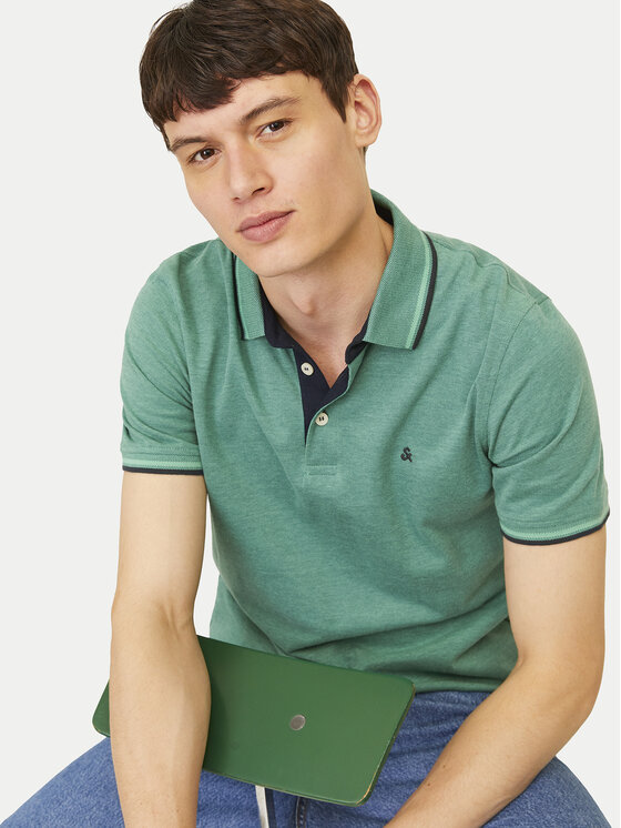 Jack&Jones Jack&Jones Тениска с яка и копчета Paulos 12136668 Зелен Slim Fit