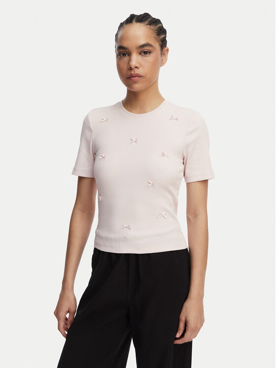 ONLY ONLY Marškinėliai Femke 15369336 Šviesiai rožinė Slim Fit