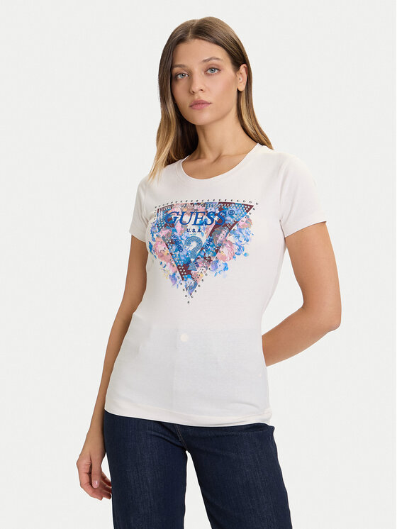 Guess Guess Marškinėliai W5BI29 J1314 Écru Slim Fit