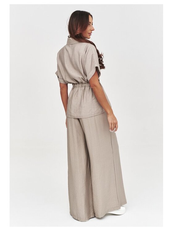 Makadamia Makadamia Komplet bluzka i spodnie C54 Brązowy Loose Fit