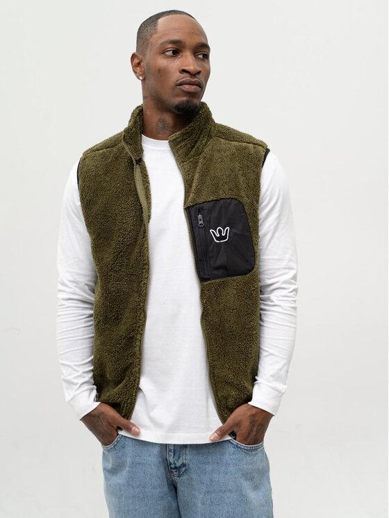 Jigga Wear Jigga Wear Kamizelka Bezrękawnik Polar Miś Sherpa Męski Oliwkowy Vest L Khaki Regular Fit