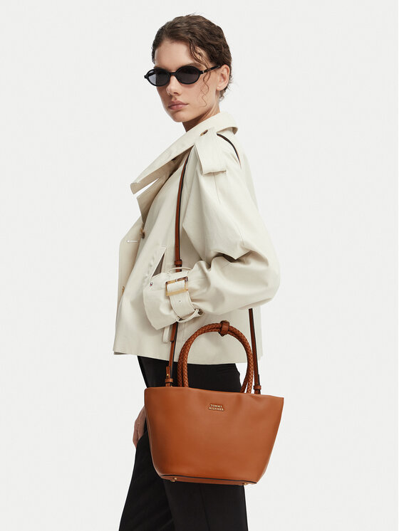 Tommy Hilfiger Geantă Th Marina Bucket Leather AW0AW18739 Maro