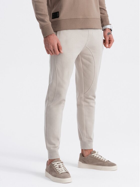 Ombre Ombre Joggers kalhoty OM-PABS-0173 Béžová Regular Fit