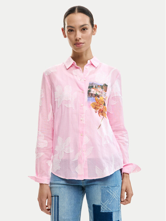 Desigual Cămașă Cam Pinkjack 26SWCW12 Roz Regular Fit