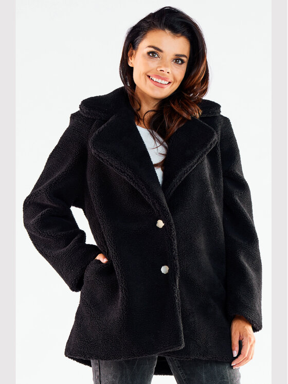 Awama Awama Płaszcz A534 Czarny Basic Fit