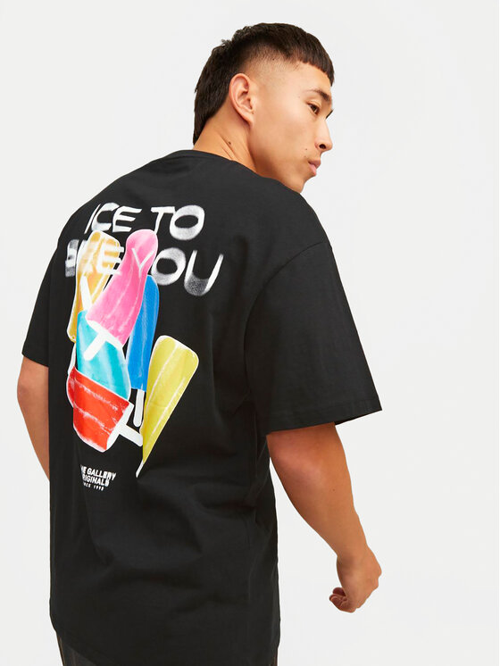 Jack&Jones Jack&Jones T-shirt Jorfrutti 12256926 Crna Wide Fit