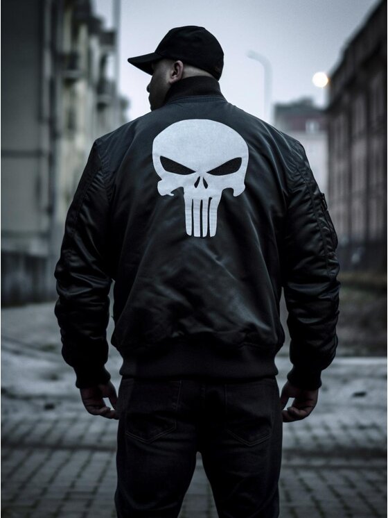 Marvel Marvel Kurtka bomber Czarna / Biała Marvel Punisher Back Character M Czarny Reglan Fit