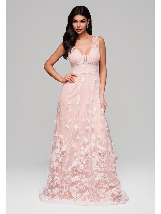 Ombre Sukienka wieczorowa LA-OM-DLR136 Biały Regular Fit