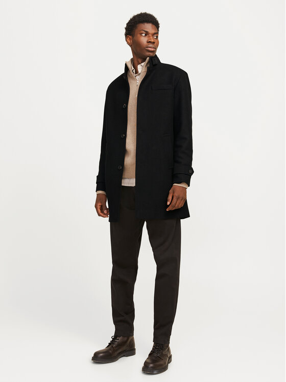 Jack & Jones Jack & Jones Płaszcz wełniany Melton 12258672 Czarny Regular Fit