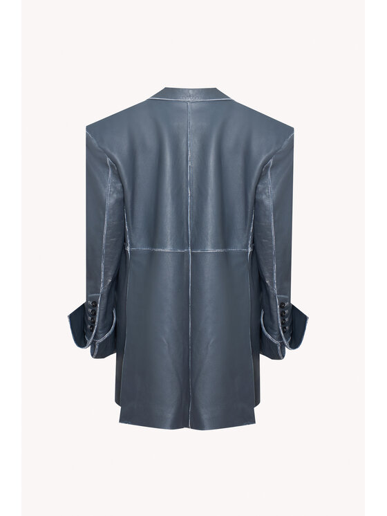 Epuzer Epuzer Giacca di pelle vintage leather Grigio Loose Fit