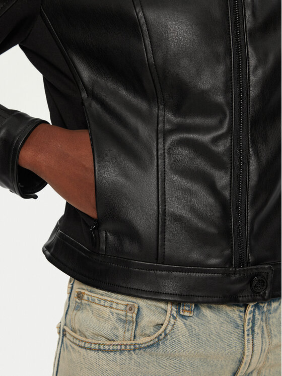 Guess Guess Кожено яке W4YL04 WE480 Черен Regular Fit