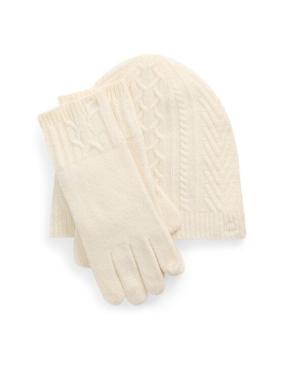 LAUREN RALPH LAUREN Sada čiapka, šál a rukavice 454960056001 Écru