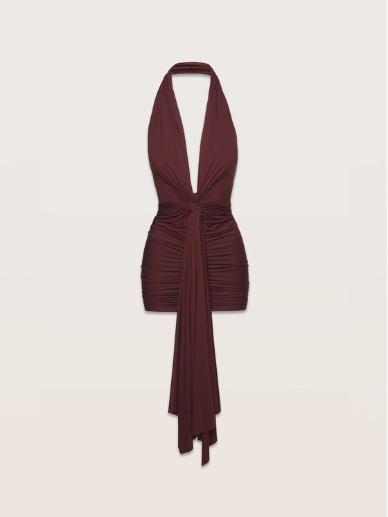 La Mania La Mania Sukienka koktajlowa ROUX Bordowy Classic Fit