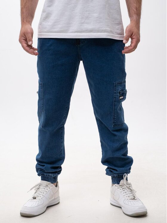 Jigga Wear Jigga Wear Jeansy Spodnie Jeansowe Jogger Bojówki Męskie Niebieskie Jigga Wear Stripe Zip Cargo XL Niebieski Regular Fit