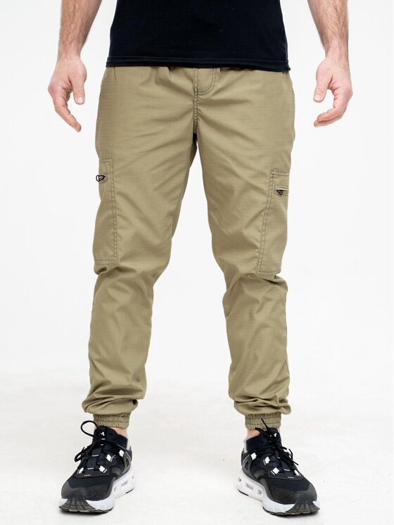 Jigga Wear Jigga Wear Spodnie cargo Spodnie Materiałowe Jogger Bojówki Ze Ściągaczem Jasne Beżowe Jigga Wear Crown Ripstop Cargo 6XL Beżowy Regular Fit