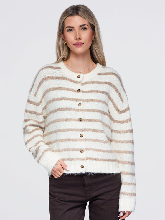 Ombre Ombre Sweter OW-SW-E0029 Kremowy Relaxed Fit