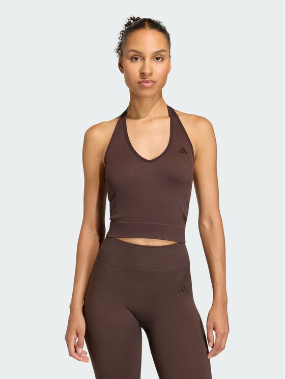 adidas adidas Koszulka techniczna Workout Essentials Knit Halterneck Brązowy Fitted Fit