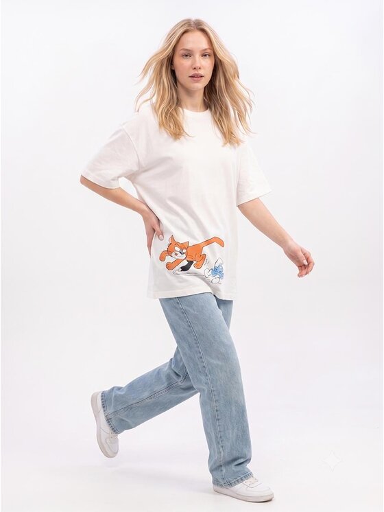 Smerfy Smerfy T-Shirt 132206 Biały Oversize