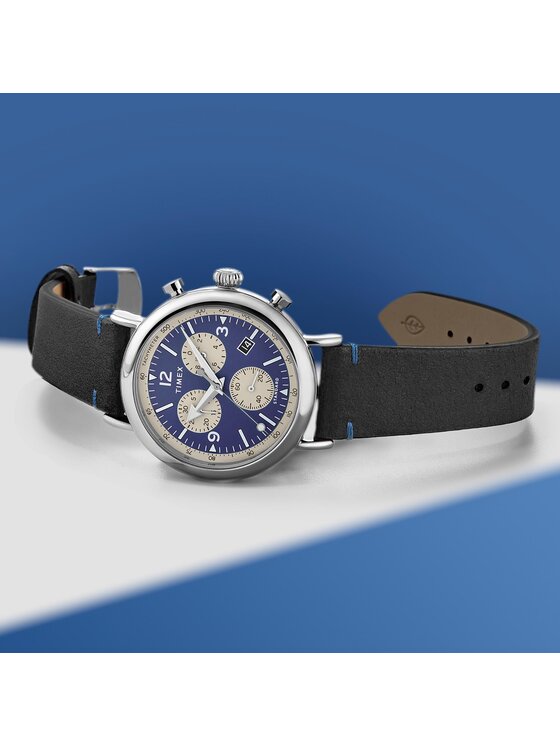 Timex Orologio Da Uomo Standard - Cassa In Acciaio 40mm, Cinturino In Pelle, Quadrante Nero Con Numeri Arabi, Illuminazione Indiglo, Resistente 30m