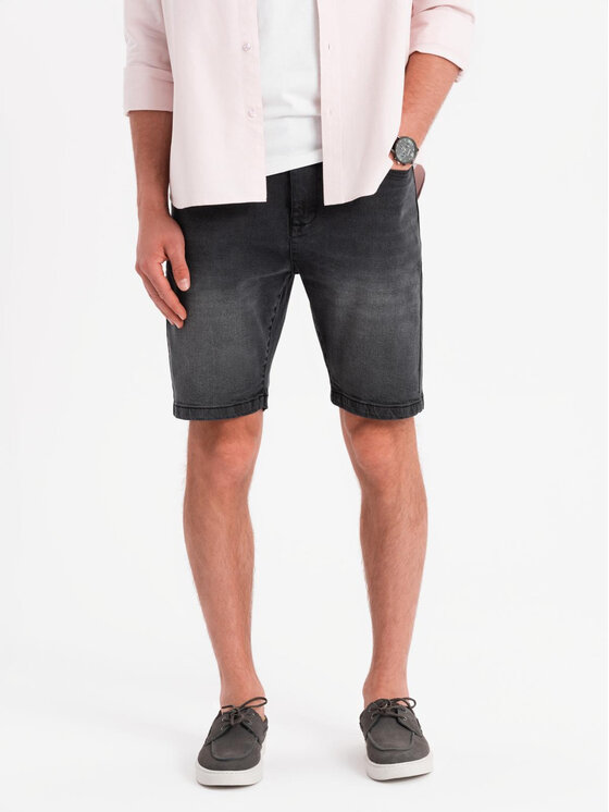 Ombre Ombre Szorty jeansowe OM-SRDS-0171 Czarny Regular Fit