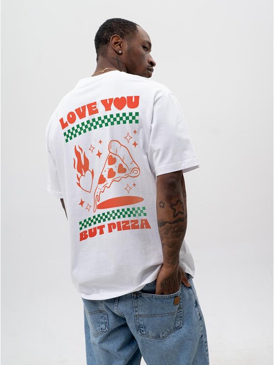 MyStars MyStars T-Shirt Pizza Lover Szeroka Luźna 131126 Biały Oversize
