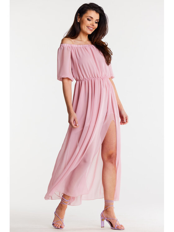 Awama Awama Sukienka letnia A515 Różowy Basic Fit