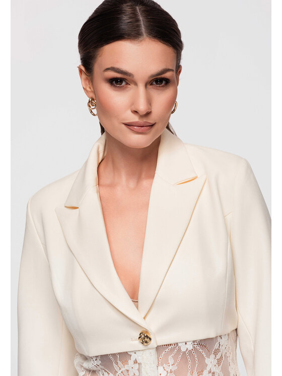 Ombre Ombre Marynarka OW-BLZB-0108 Beżowy Slim Fit