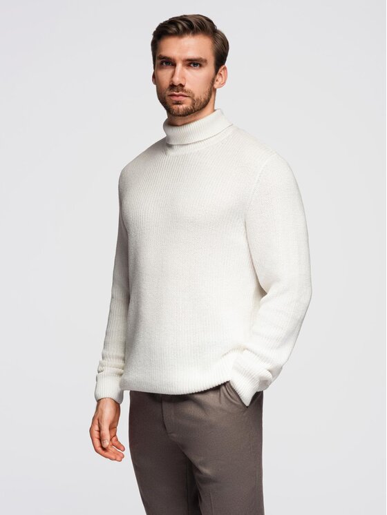 Ombre Ombre Sweter OM-SWTN-0162 Biały Regular Fit
