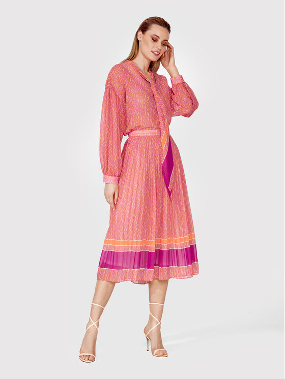 Simple Simple Plisovaná sukňa SDD014 Ružová Regular Fit