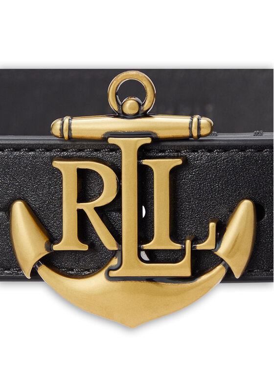 LAUREN RALPH LAUREN LAUREN RALPH LAUREN Ženski pas Anchor-Logo Skinny Leather Belt 412957004001 Črna