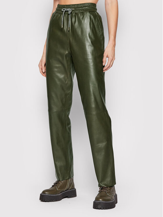 Notes Du Nord Usnjene hlače Tazz 12504 Zelena Relaxed Fit
