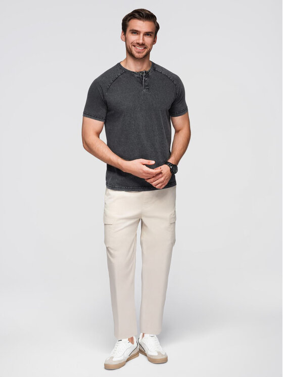 Ombre Ombre T-Shirt OM-TSWT-0150 Czarny Regular Fit