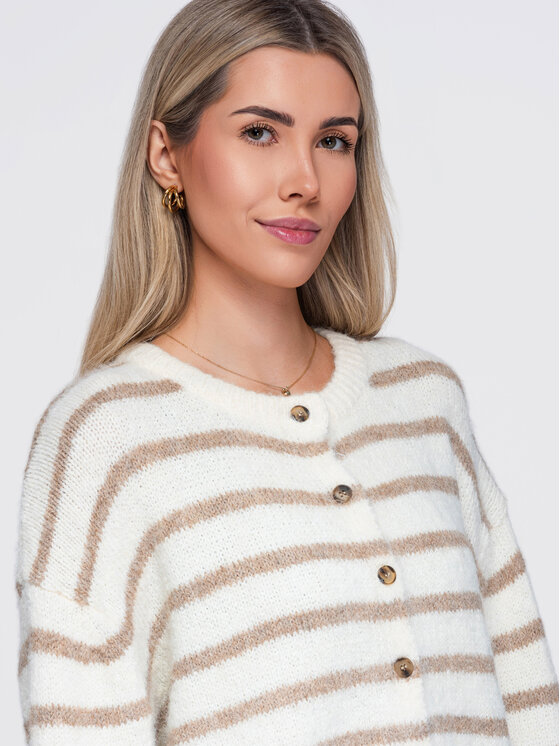 Ombre Ombre Sweter OW-SW-E0029 Kremowy Relaxed Fit