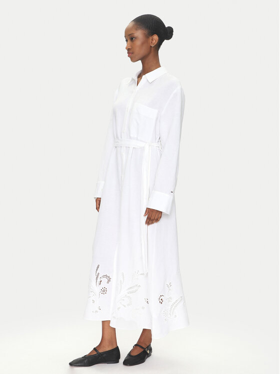 Tommy Hilfiger Tommy Hilfiger Rochie tip cămașă WW0WW45939 Alb Loose Fit