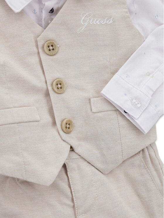 Guess Guess Completo camicia, gilet e pantalone di tessuto I6RG12 WF6P0 Beige Regular Fit